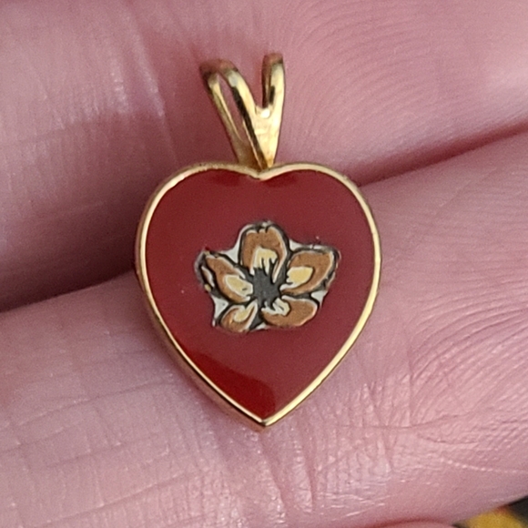 Vintage Reed & Barton Heart Necklace Pendant Cloisonne Estate Small Euc - Picture 4 of 9